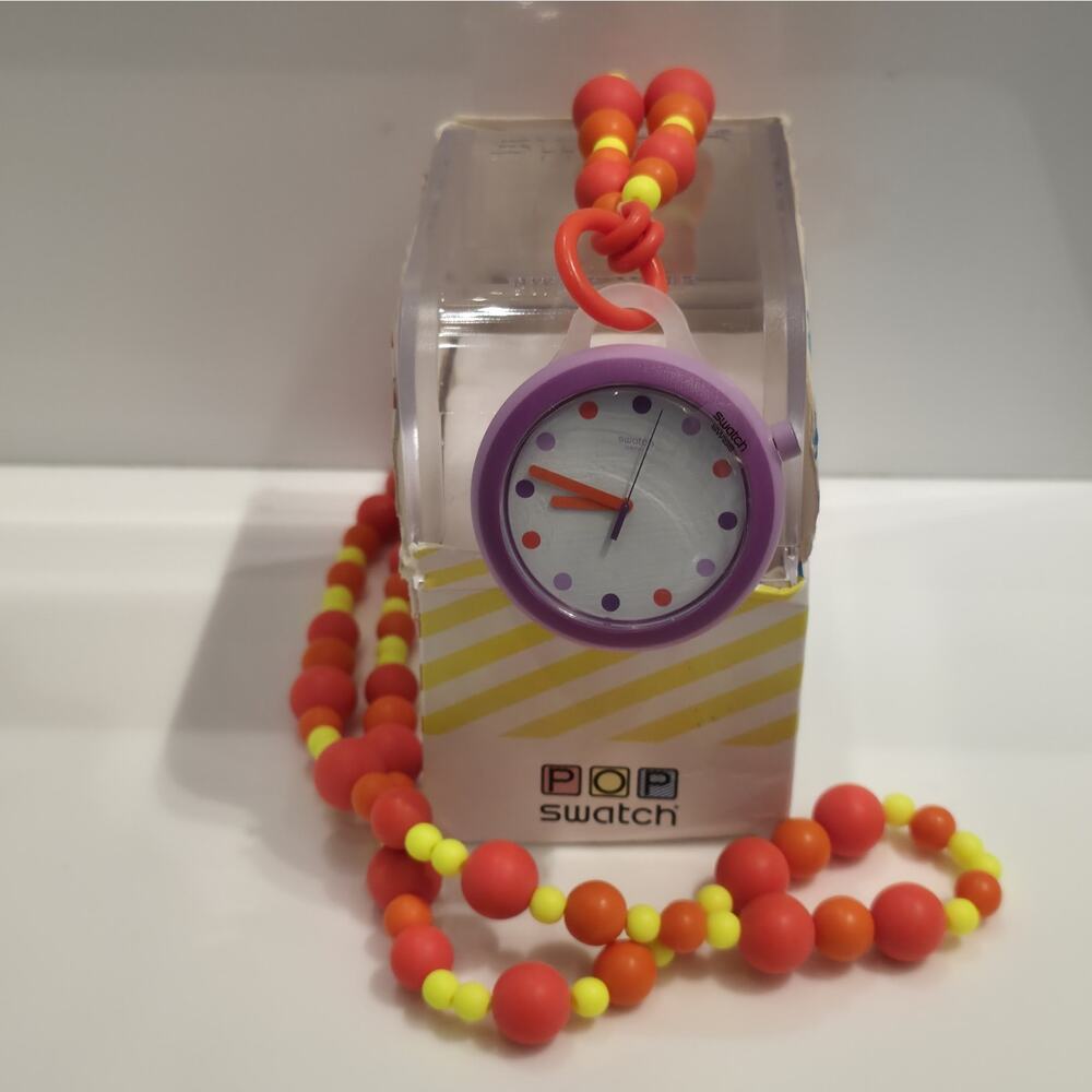 Swatch POPPINGPOP BEADS Pop Purple Swatch Necklace Watch NEW NIB Y2K Rare
